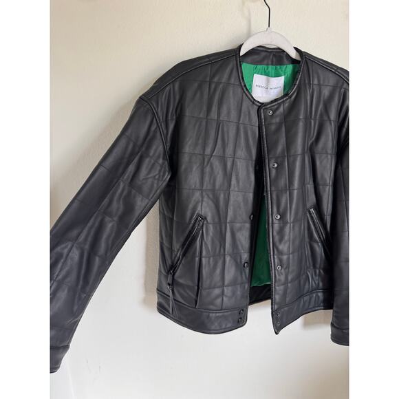 NWT Rebecca Minkoff Faux Leather Black Square Quilted Racer Jacket Women's Small - Picture 2 of 16